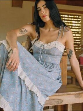 Christy Dawn Emma in Pansy Blues Large cotton lace midi dress